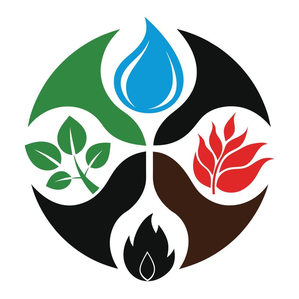 Set of elements of nature symbols earth, water, air and fire with simple water drop icon on white background vector