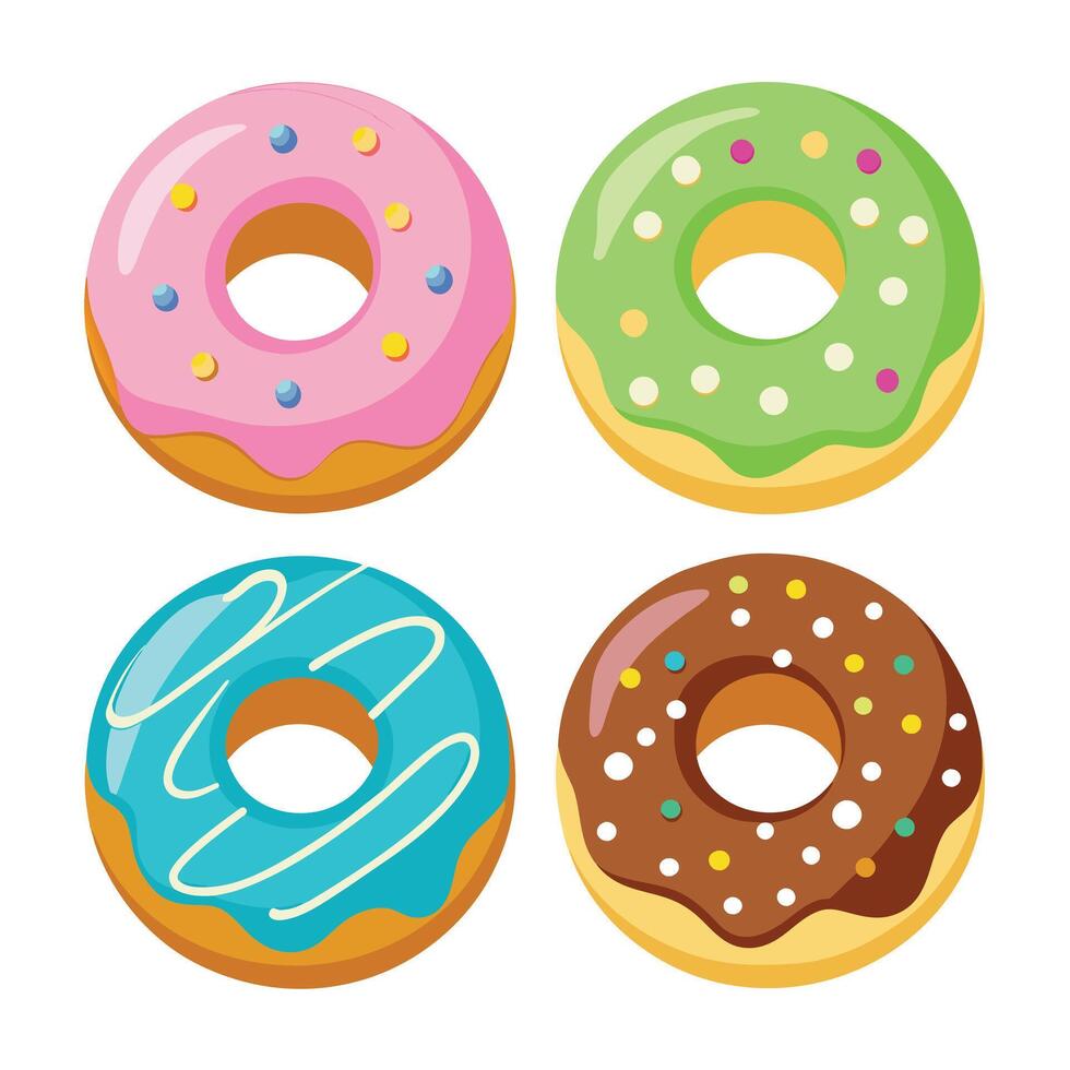 Set of delicious Donuts Collection on white background vector