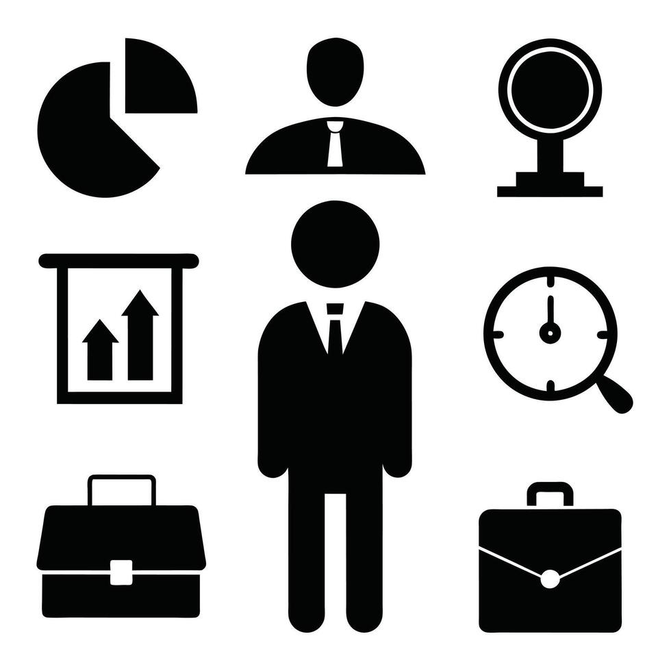 Set of office and business flat icons on white background vector