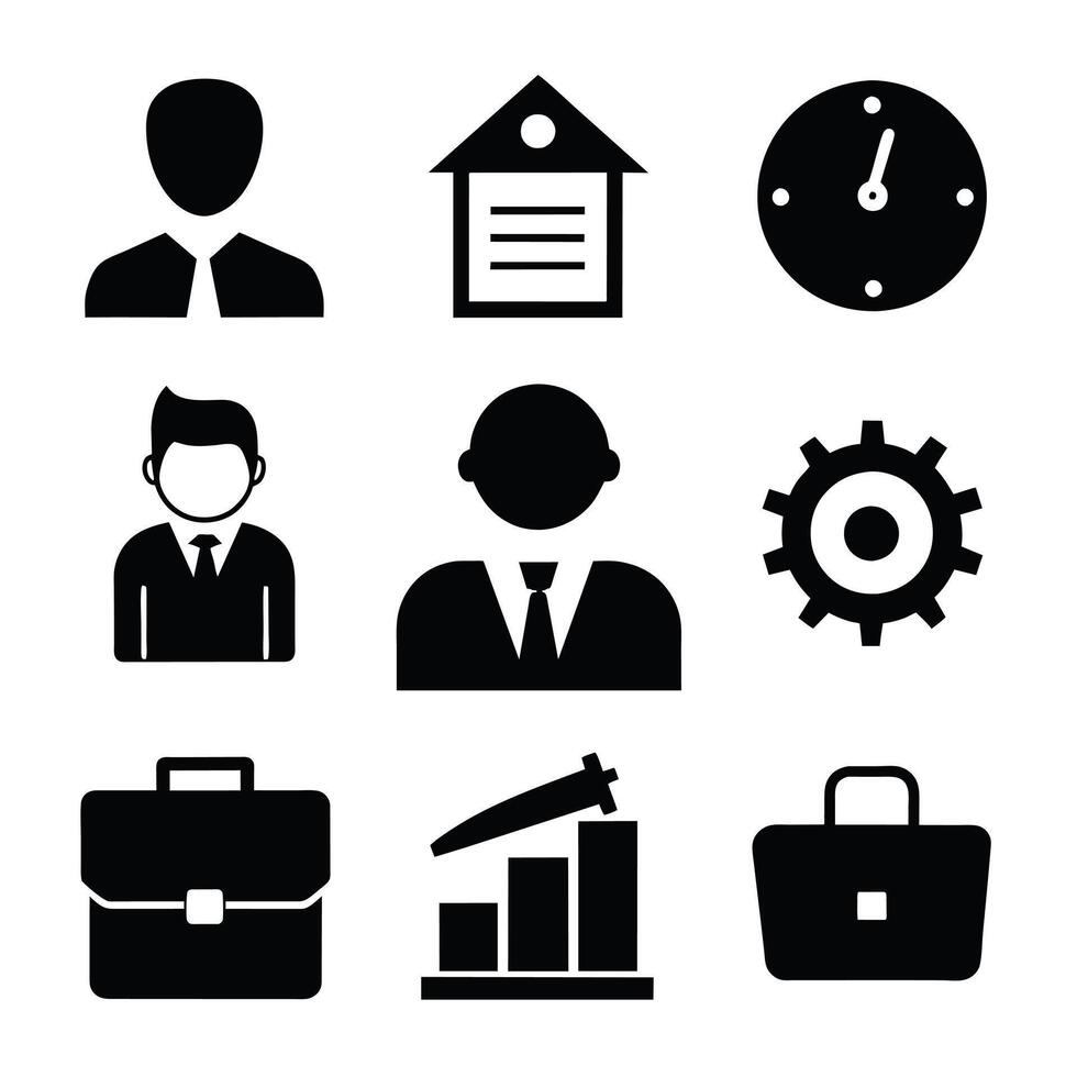 Set of office and business flat icons on white background vector