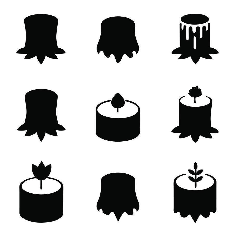 Set of black outline Stump icon . Tree Stub illustration collection. Wood symbol on white background vector