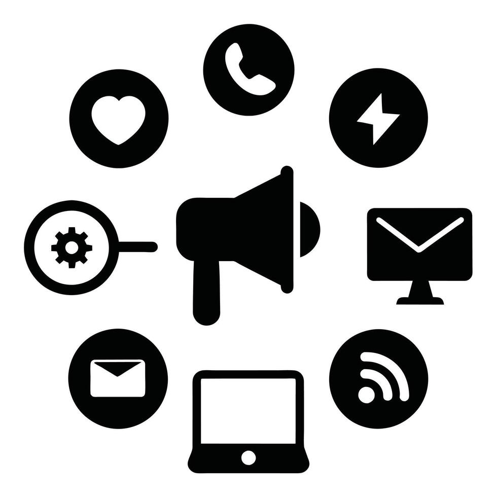 Set of digital marketing icons on white background vector