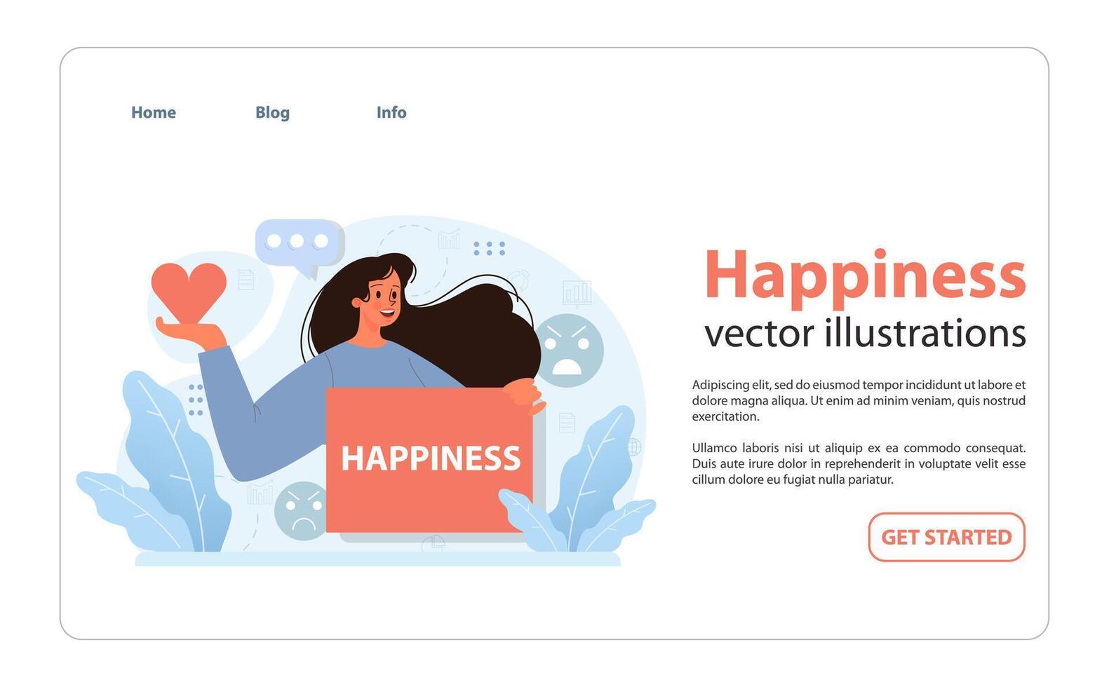 Joyful woman expressing happiness. Flat illustration vector