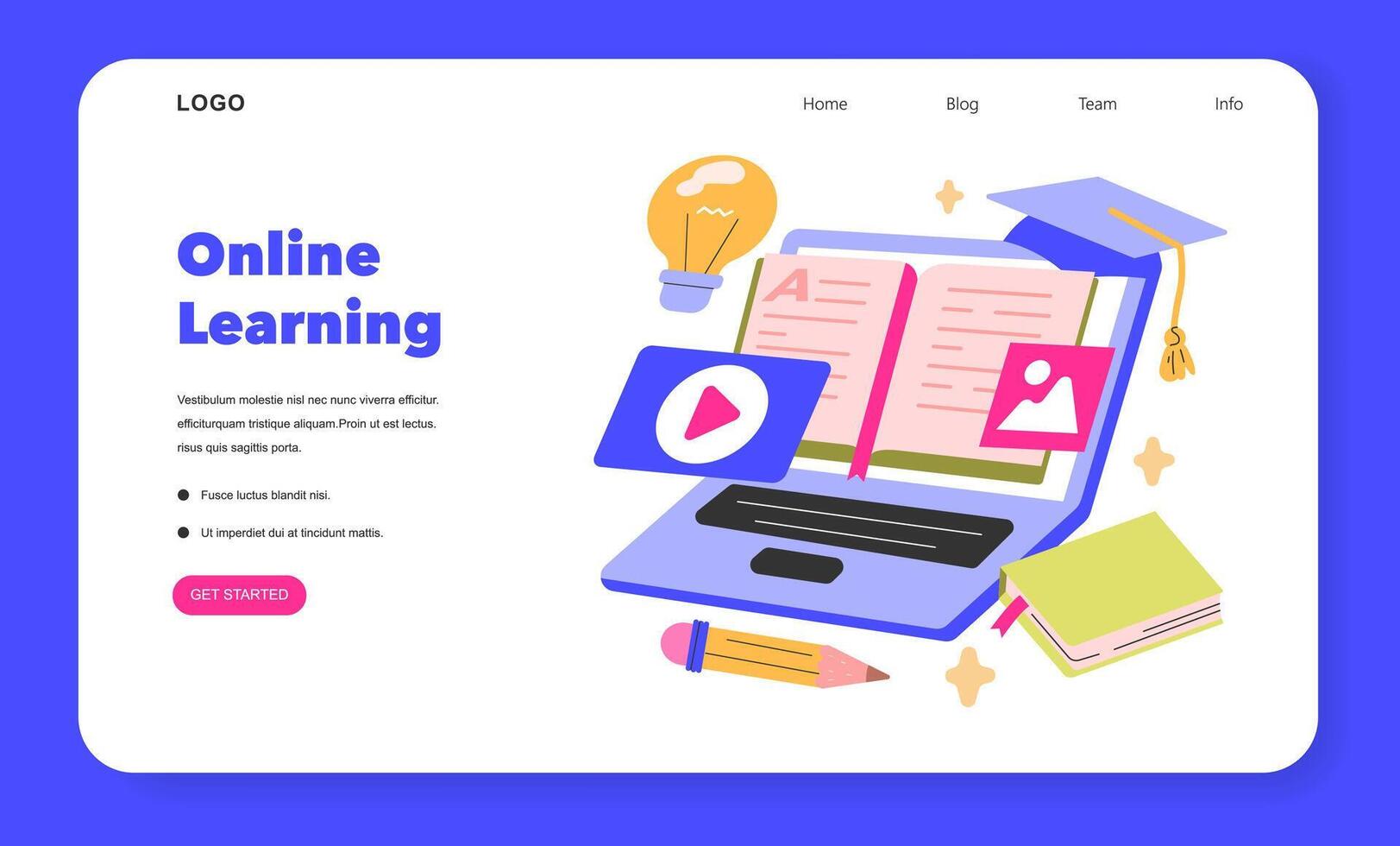 Online Learning concept A vibrant display of e-learning tools, from laptops to e-books, symbolizing the new era of digital education Knowledge at one's fingertips illustration vector