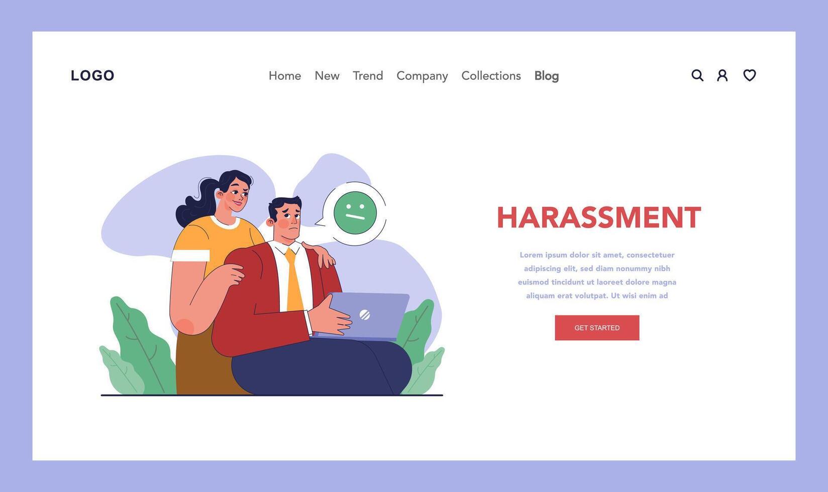 Sexual harassment in workplace web banner or landing page. vector
