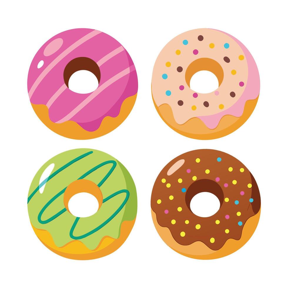 Set of delicious Donuts Collection on white background vector