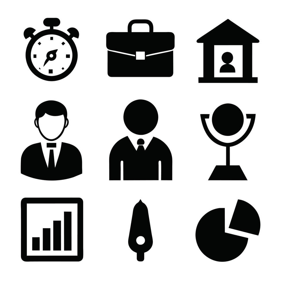 Set of office and business flat icons on white background vector