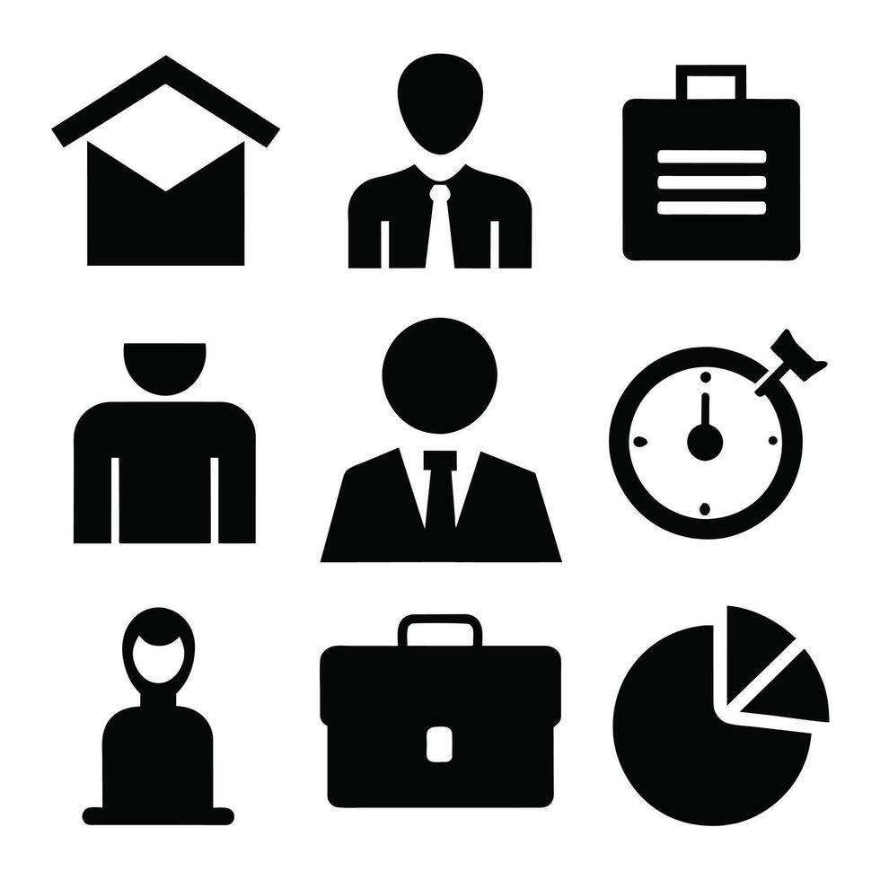 Set of office and business flat icons on white background vector