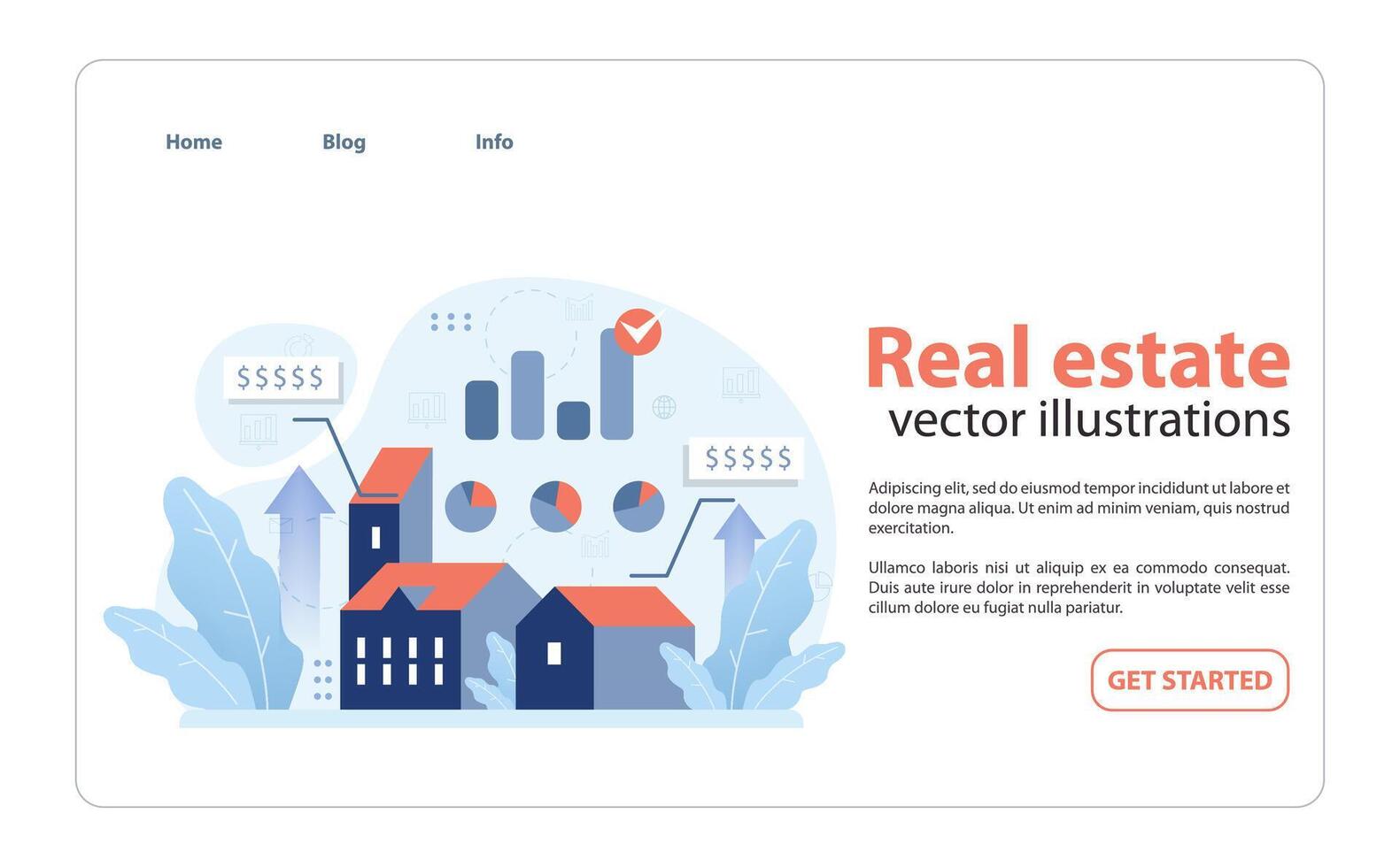 Real estate market overview showcasing property values. Flat illustration vector