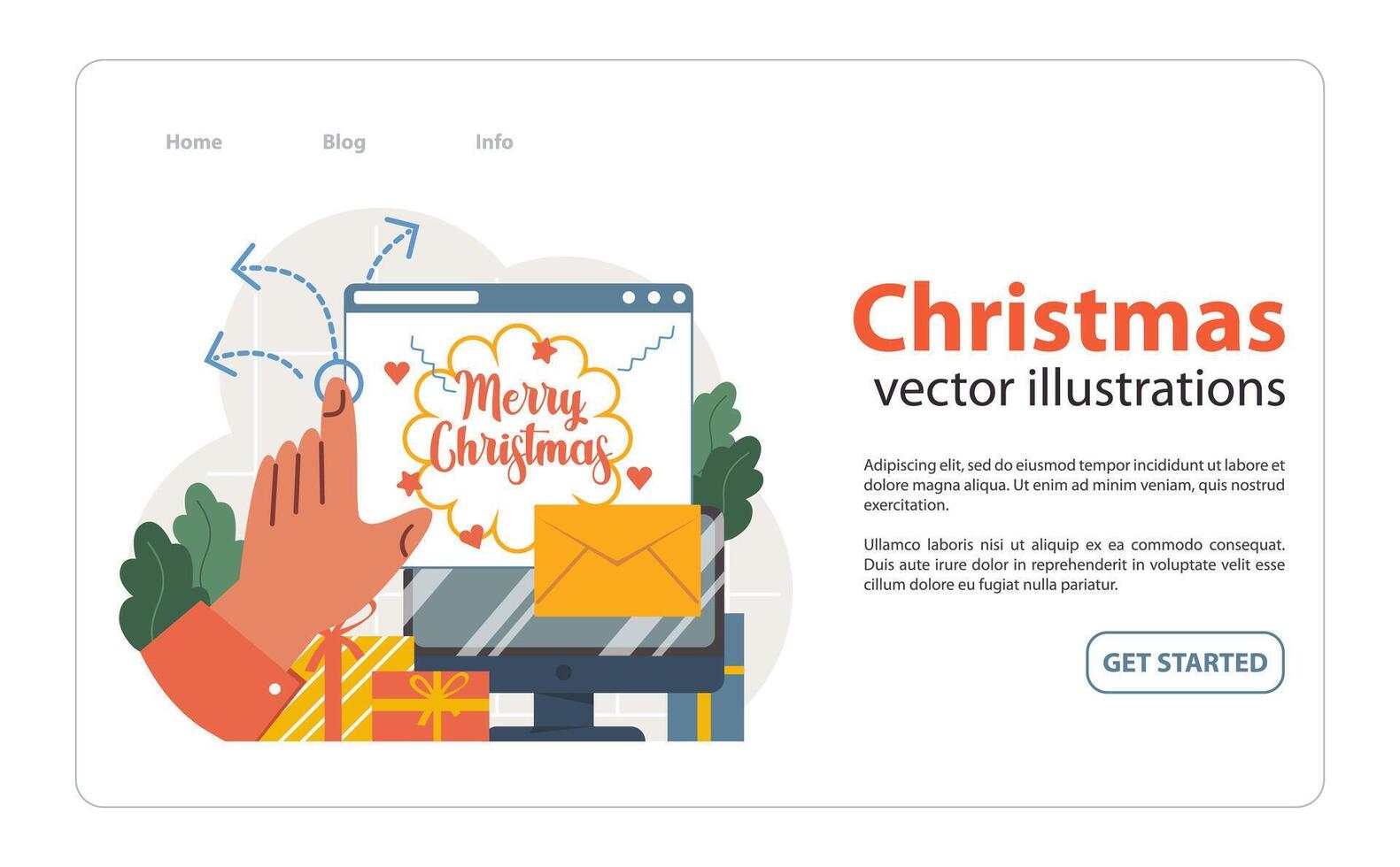 Sending Christmas cards web banner or landing page. Christmas and new vector