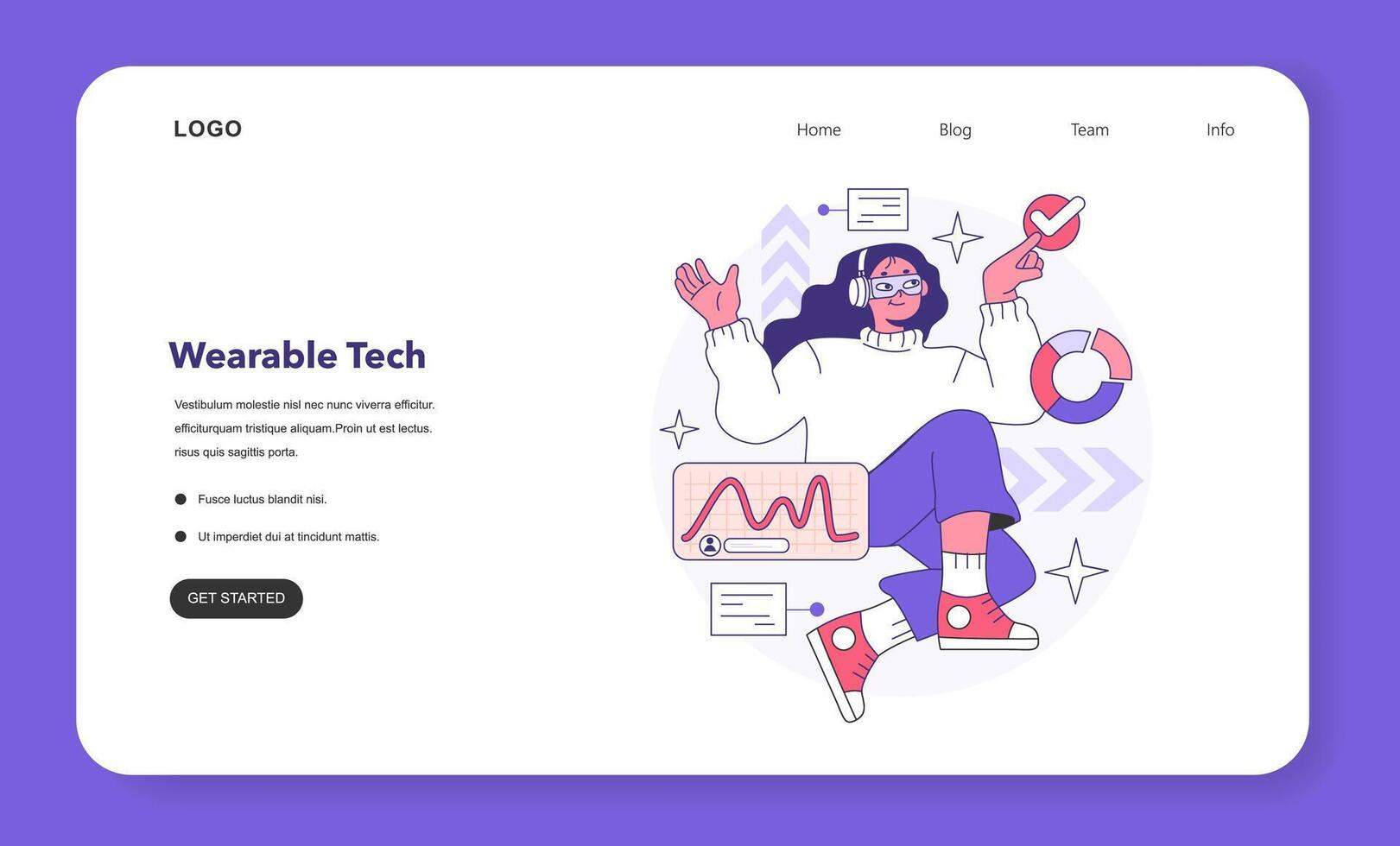 Wearable technology web banner or landing page. Smart device. vector
