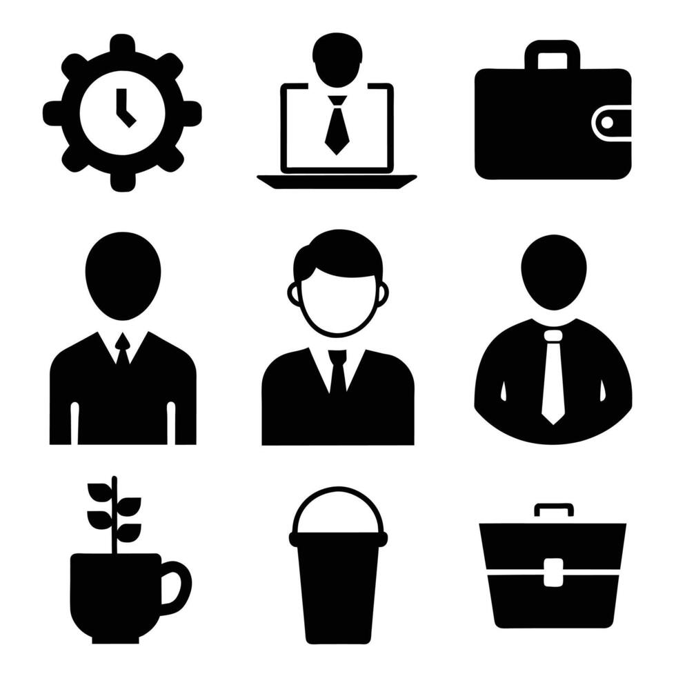 Set of office and business flat icons on white background vector