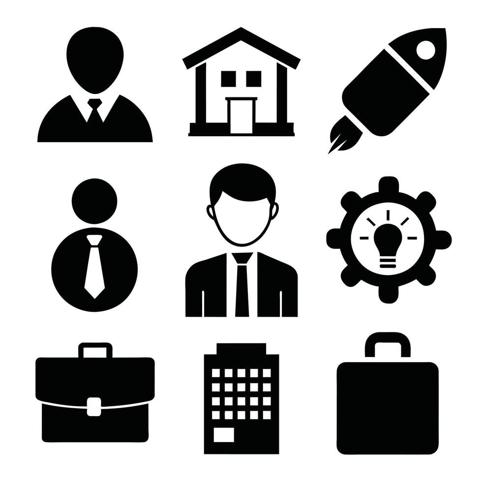 Set of office and business flat icons on white background vector