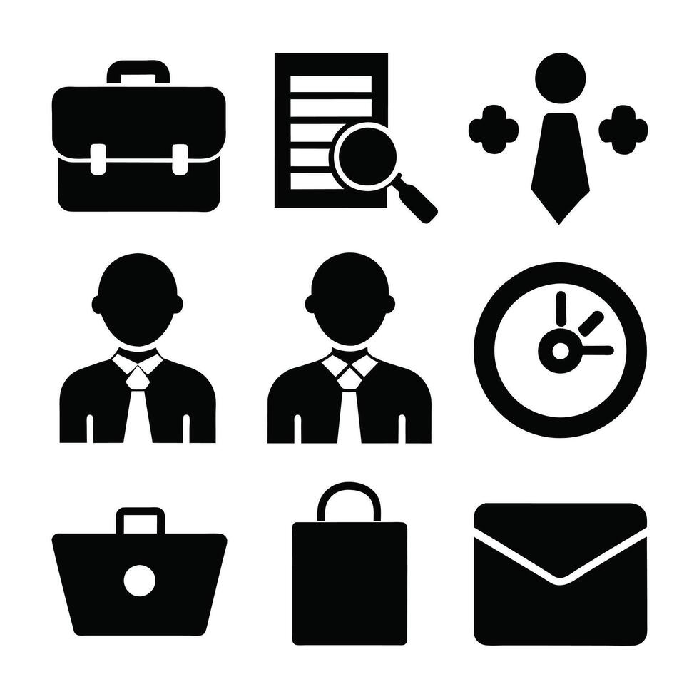 Set of office and business flat icons on white background vector