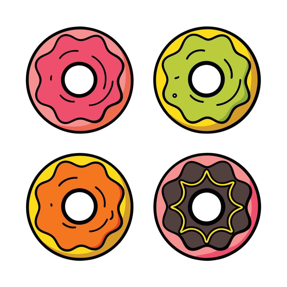 Set of delicious Donuts Collection on white background vector