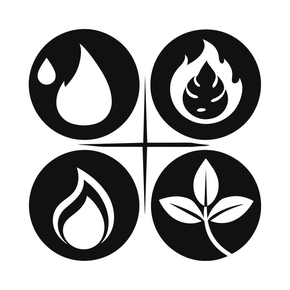 Set of elements of nature symbols earth, water, air and fire with simple water drop icon on white background vector