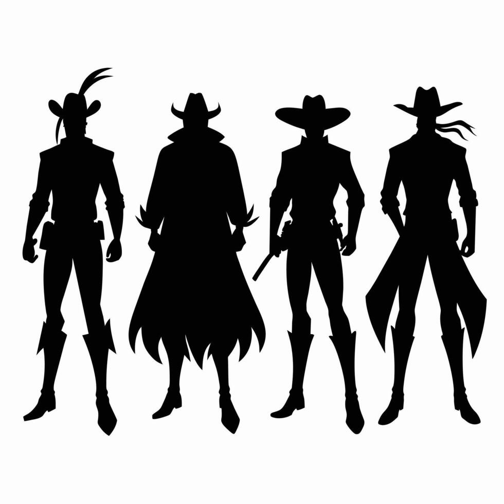 Set of cowboy Silhouette on white background vector