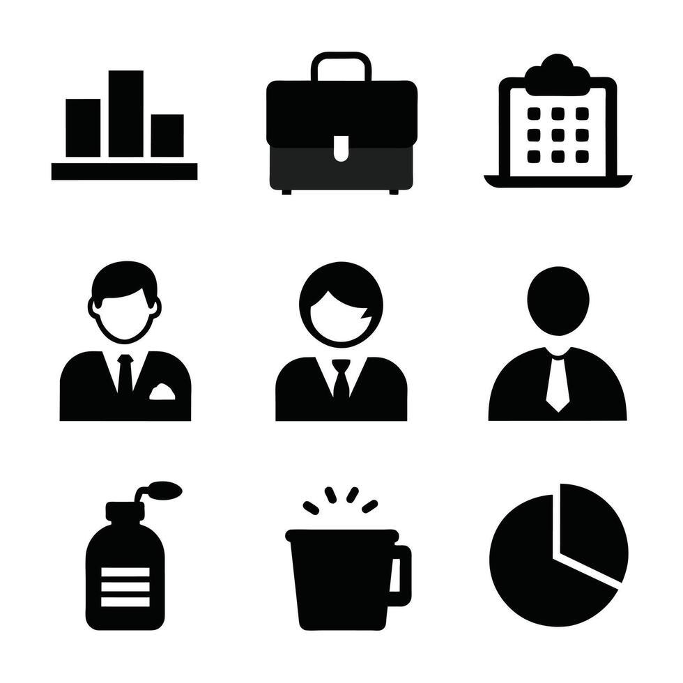 Set of office and business flat icons on white background vector