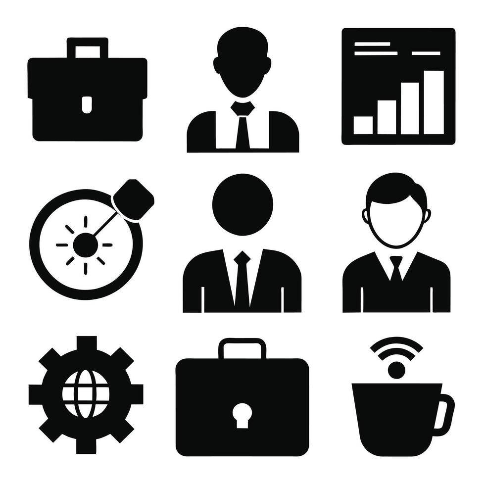 Set of office and business flat icons on white background vector