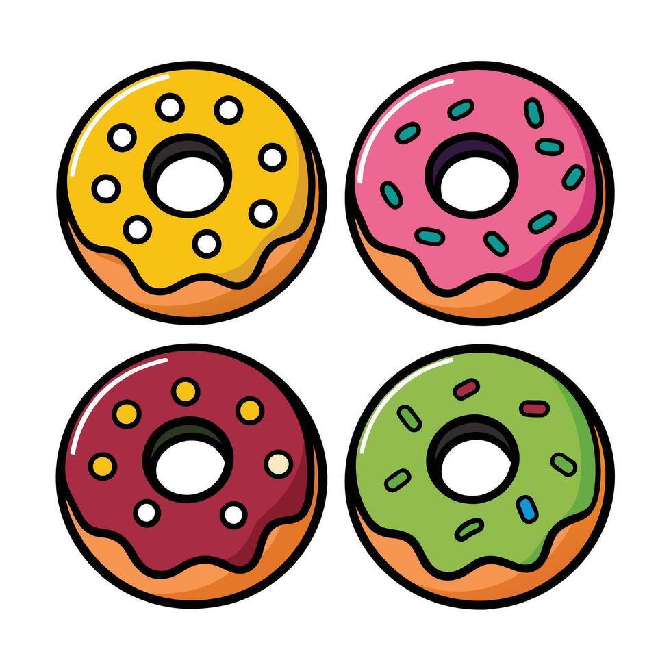 Set of delicious Donuts Collection on white background vector