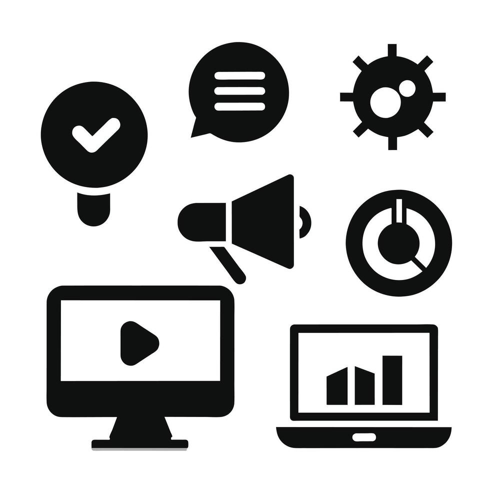 Set of digital marketing icons on white background vector