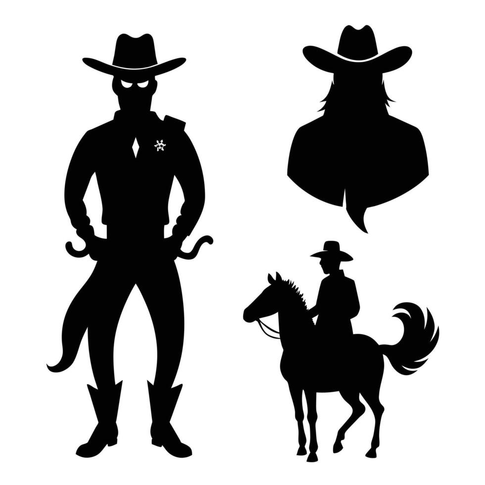 Set of cowboy Silhouette on white background vector