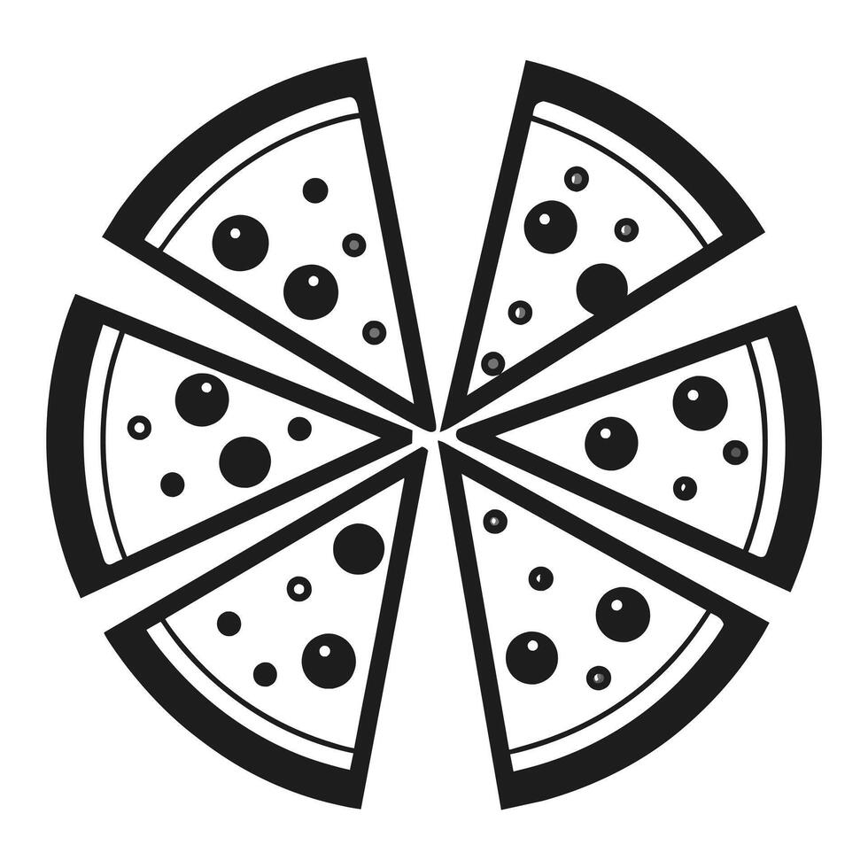 Set of Pizza with one slice separated linear icon on white background vector