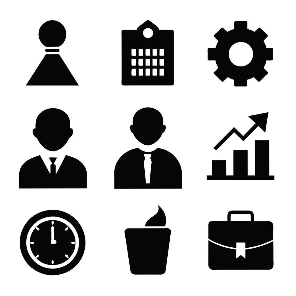 Set of office and business flat icons on white background vector