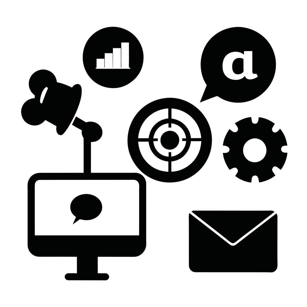 Set of digital marketing icons on white background vector