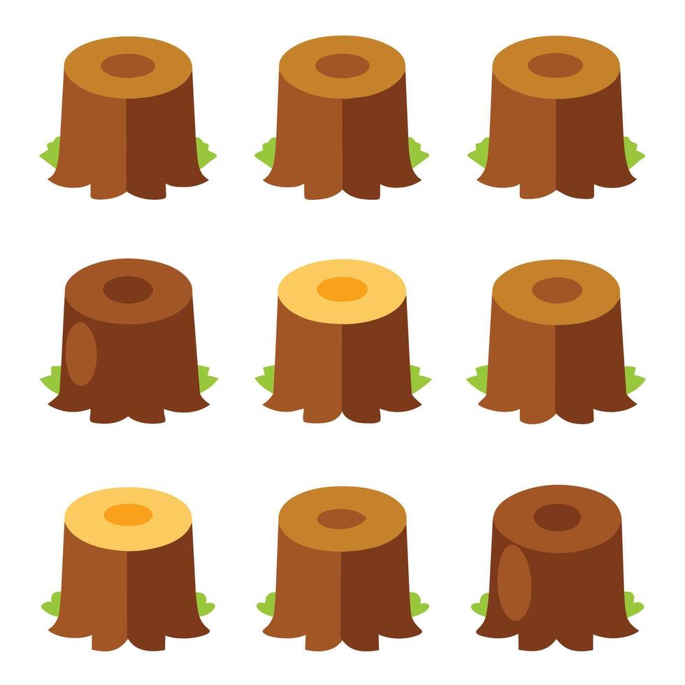Set of black outline Stump icon . Tree Stub illustration collection. Wood symbol on white background vector