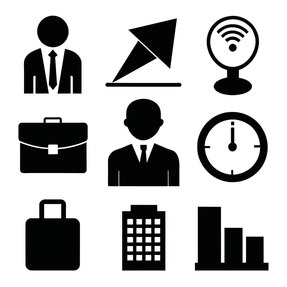 Set of office and business flat icons on white background vector