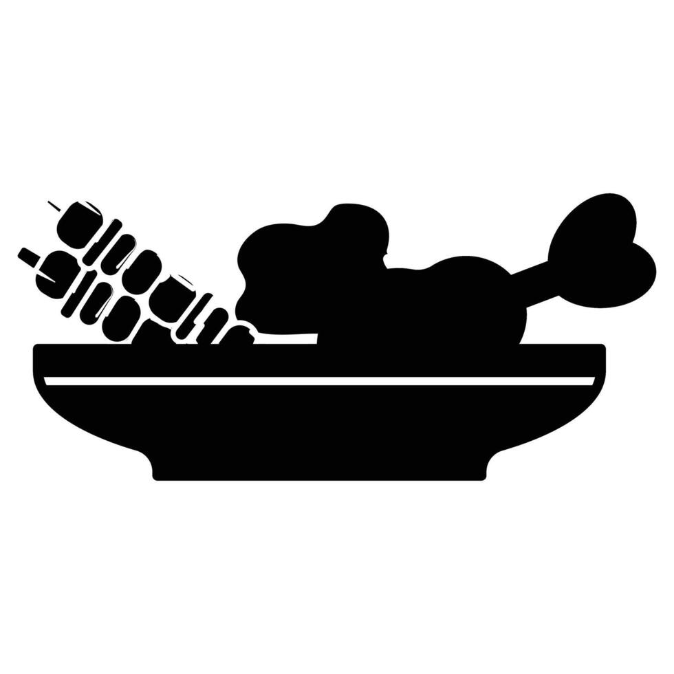food bowl with chicken, vegetables, lemon and other food items icon vector