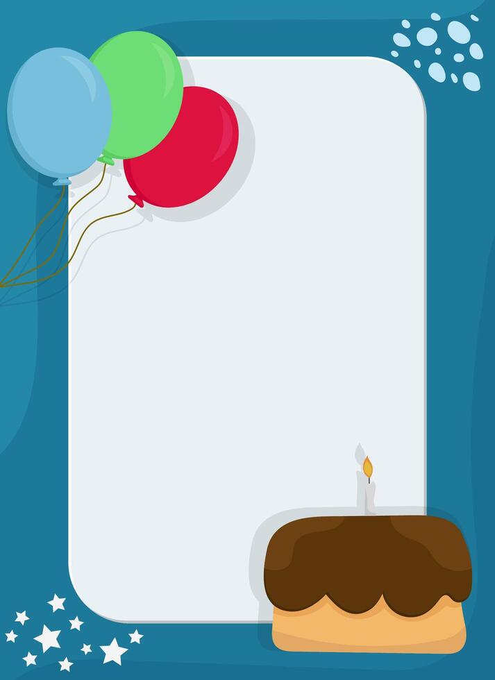 card frame with cake and balloon vector