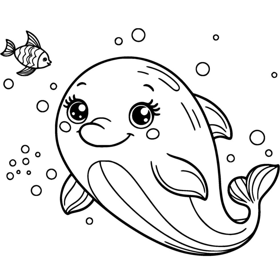 Cheerful smiling baby dolphin in monochrome. little dolphin is waiting for his mother. Simple minimalistic in black ink drawing on white background vector