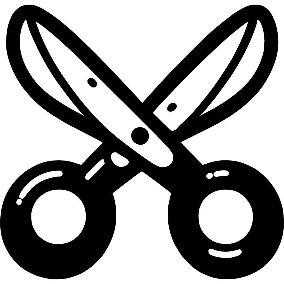 Open scissors in monochrome. Scissors for cutting paper and fabric. Simple minimalistic in black ink drawing on white background vector