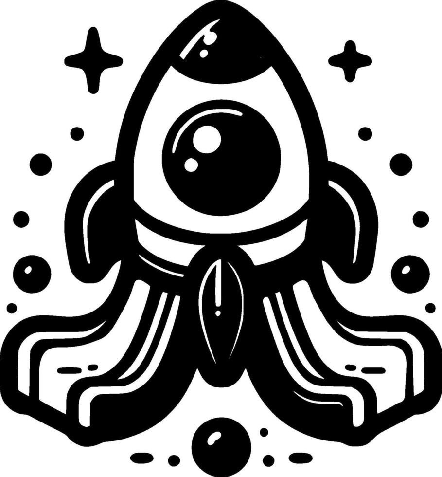 Children yard slide in shape of rocket taking off in monochrome. Attraction for children summer entertainment. Simple minimalistic in black ink drawing on white background vector