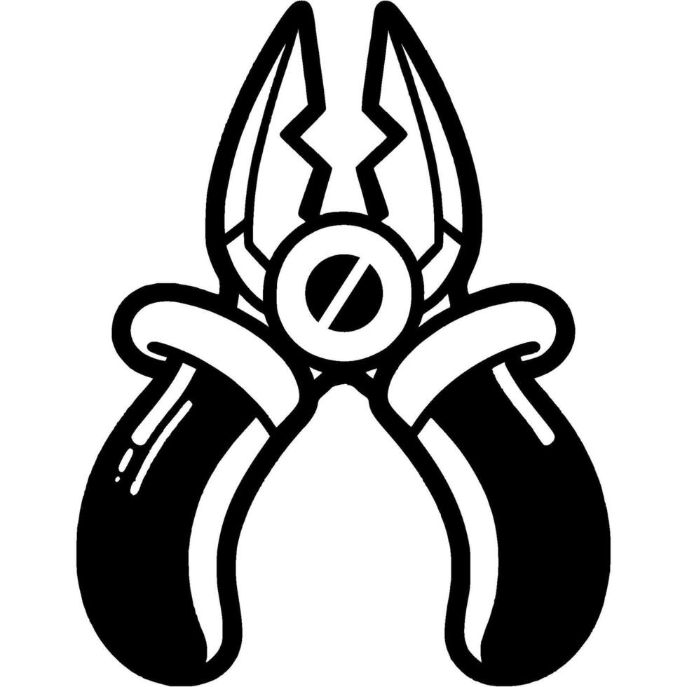 Cartoon toy pliers in monochrome. Toy children educational tool. Simple minimalistic in black ink drawing on white background vector