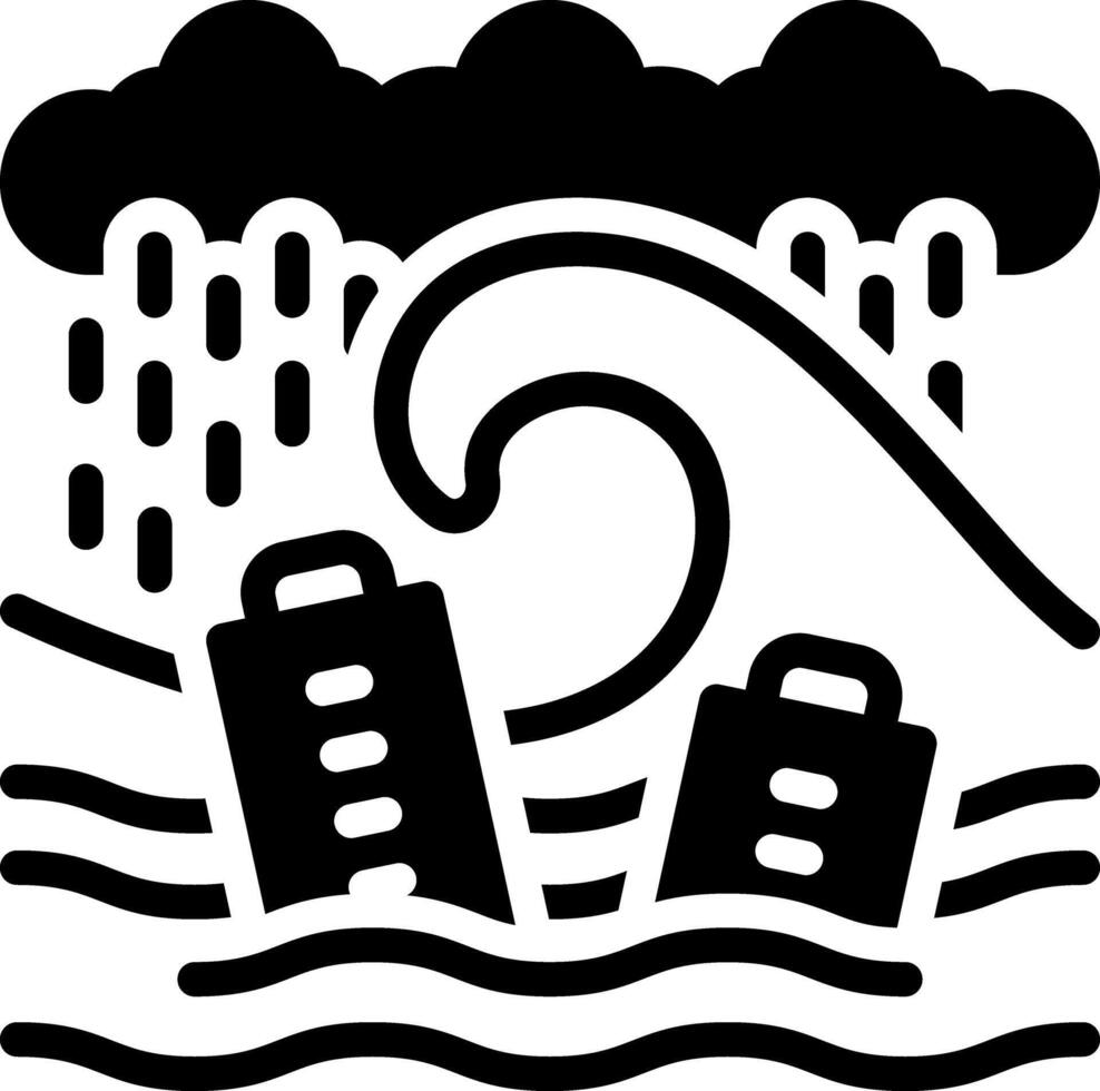 Solid black icon for tsunami vector