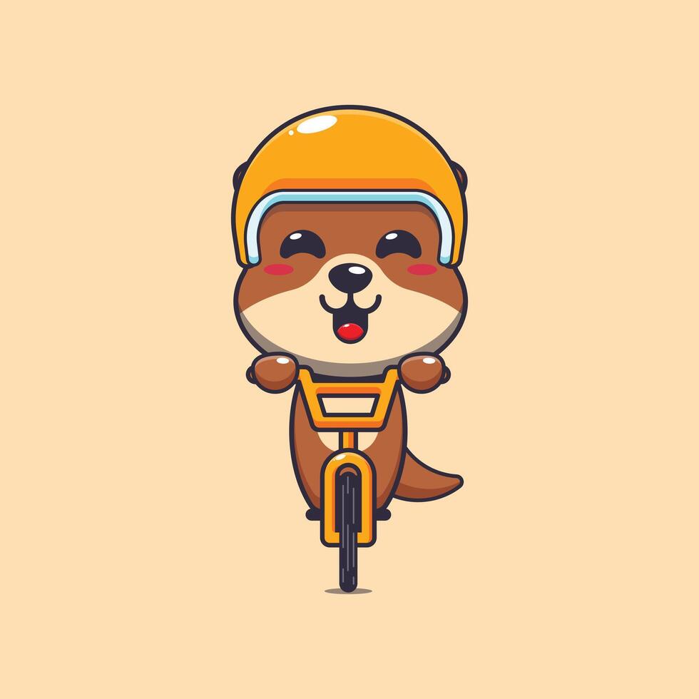 Cute otter mascot cartoon character ride on bicycle vector
