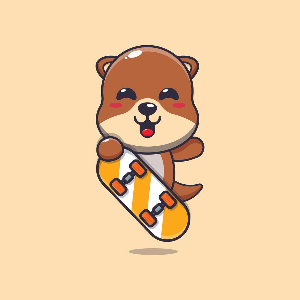 Cute otter mascot cartoon character with skateboard vector