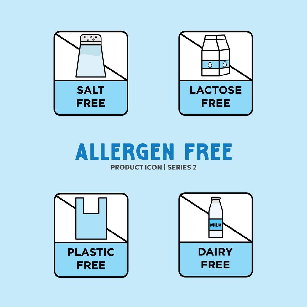Sugar free Lactose free Gluten free GMO free allergen free label set - Allergen free products collection badges vector