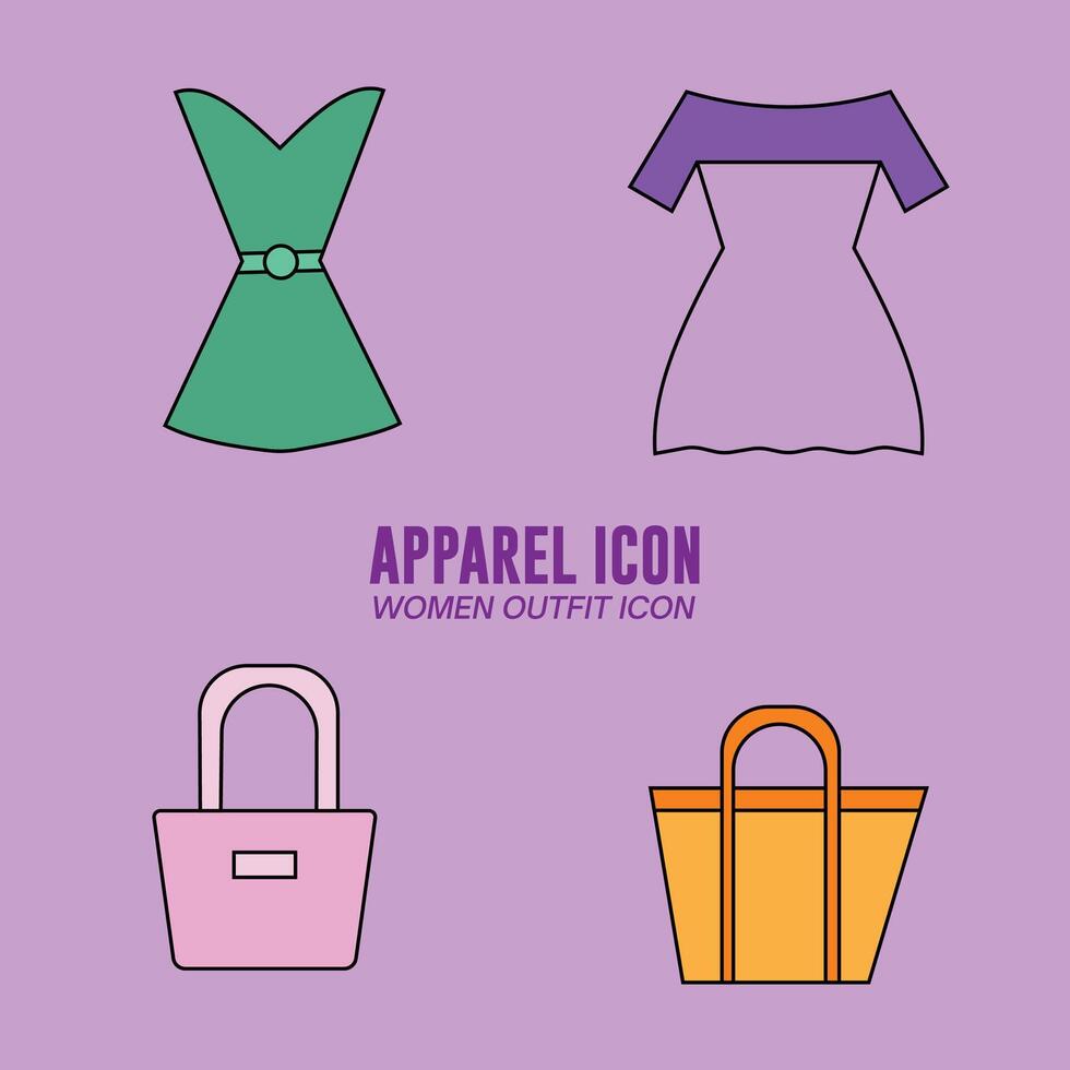 Clothing or Apparel Icon Collection Flat Design - Editable Icon Illustration vector