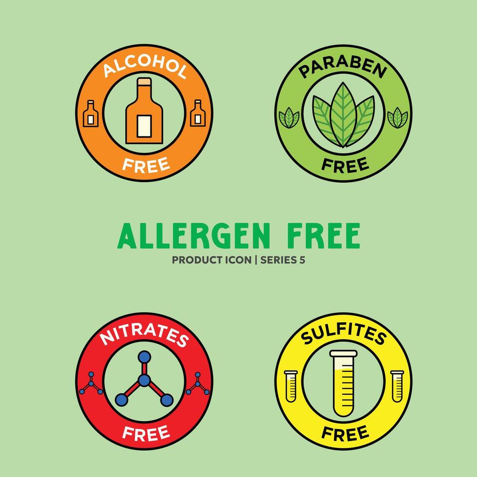 Sugar free Lactose free Gluten free GMO free allergen free label set - Allergen free products collection badges vector