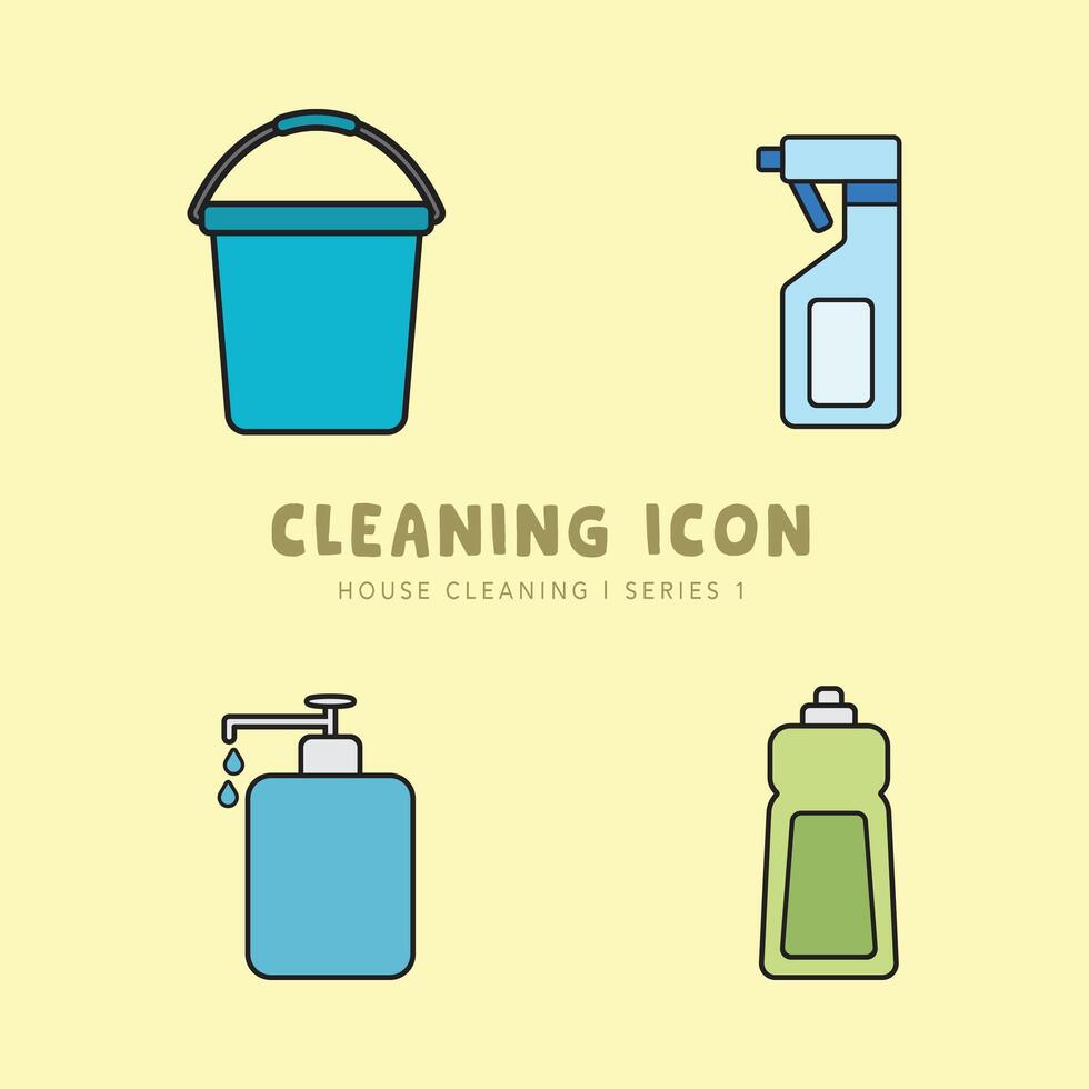 Cleaning Icon and Symbol Collection Flat Design - Editable Icon Illustration vector