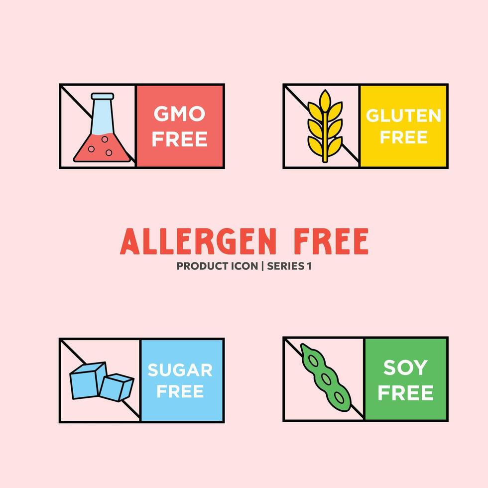 Sugar free Lactose free Gluten free GMO free allergen free label set - Allergen free products collection badges vector