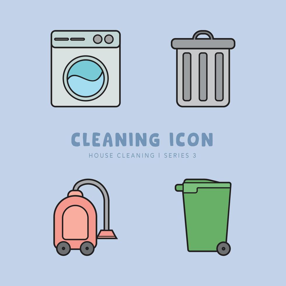 Cleaning Icon and Symbol Collection Flat Design - Editable Icon Illustration vector