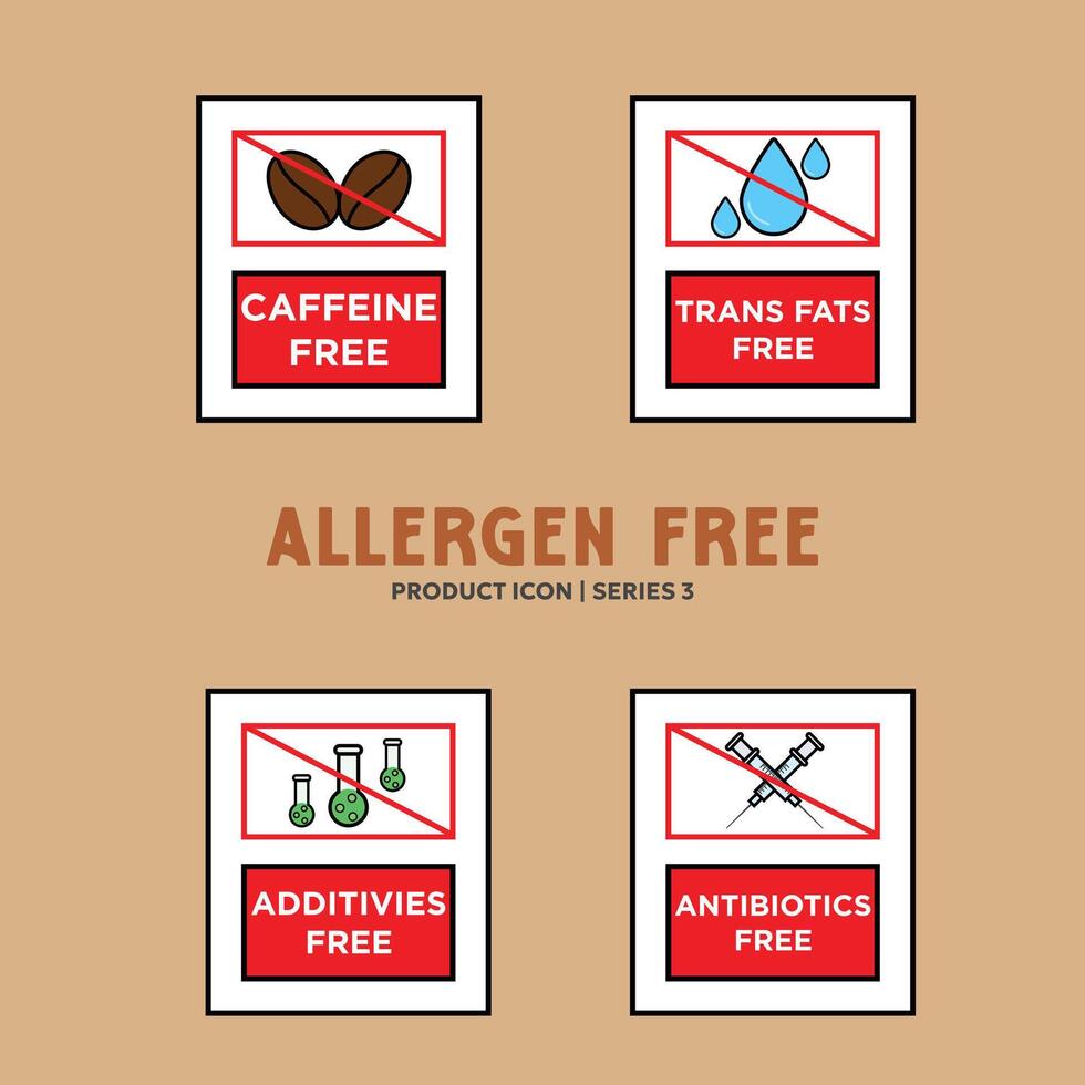 Sugar free Lactose free Gluten free GMO free allergen free label set - Allergen free products collection badges vector
