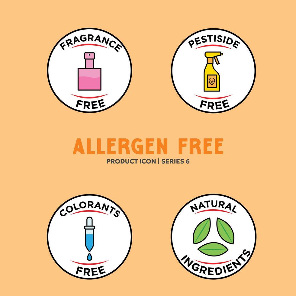 Sugar free Lactose free Gluten free GMO free allergen free label set - Allergen free products collection badges vector