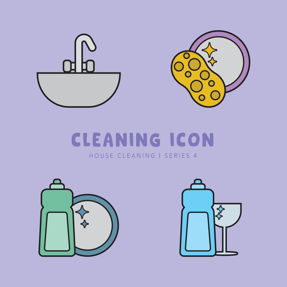 Cleaning Icon and Symbol Collection Flat Design - Editable Icon Illustration vector