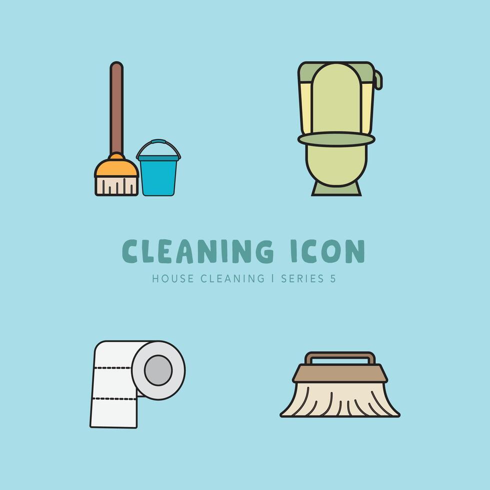 Cleaning Icon and Symbol Collection Flat Design - Editable Icon Illustration vector